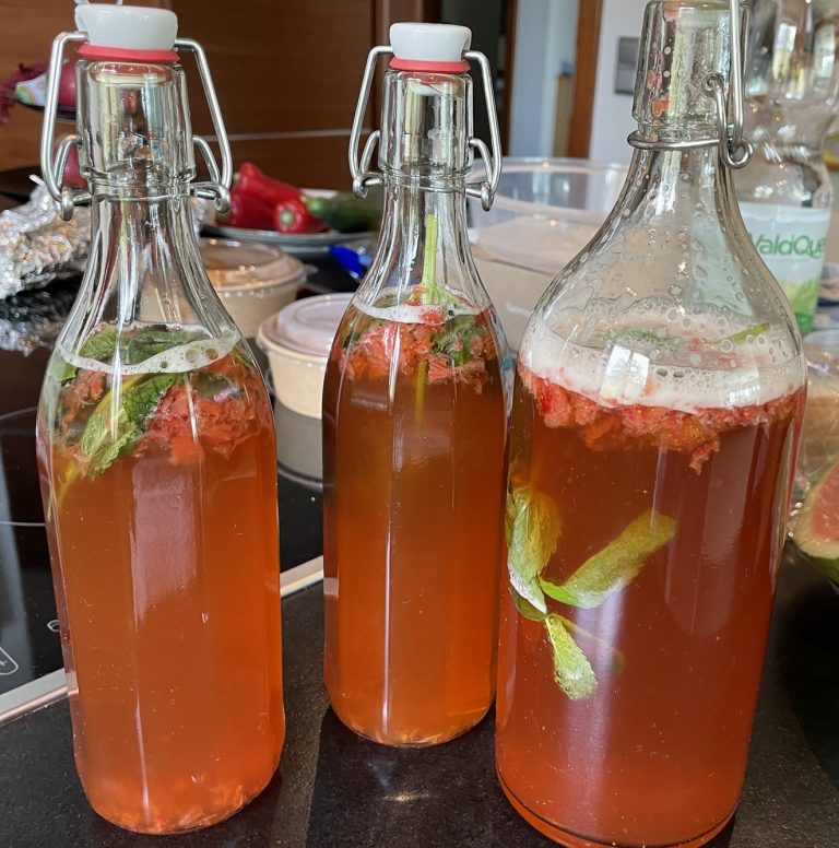Kombucha bottles during second fermentation