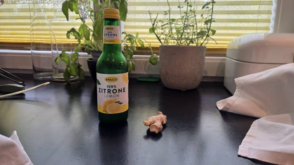 A piece of Ginger and Lemon Juice for Kombucha Second Fermentation Recipe